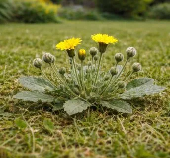 Muizenoor herkennen in het gazon - grijsgroene behaarde rozet plat op de grond